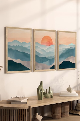 3 Parça Ahşap Çerçeve Görünümlü Mdf Poster Tablo Seti - Set 132 - Mdf3dsohoset132