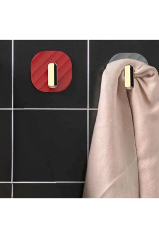 2li Yapışkanlı Retro Askılık Dolap Kapak Kulpu Kırmızı Renkli