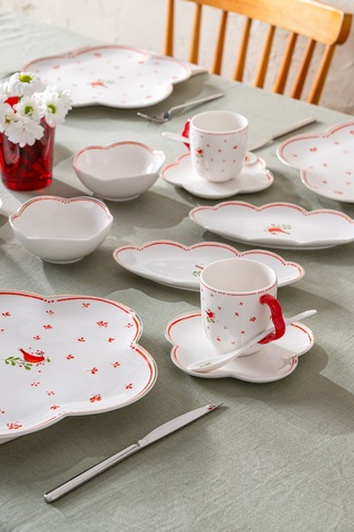 Emsan Myna Porselen 32 Parça 6 Kişilik Kahvaltı Takımı Kırmızı