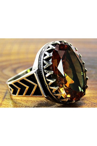 Zultanit Oval Büyük Taşlı Gümüş Erkek Yüzük