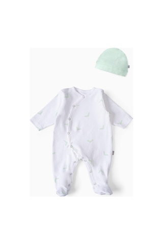 Boumini Bebek Patikli Tulum Şapka Set Beyaz Yeşil-su Yeşili Su Yeşili