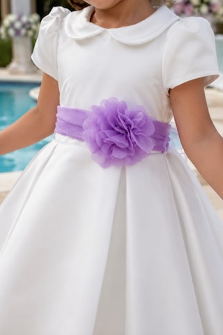 Babyhola Kız Çocuk Sade Beyaz Saten Abiye Elbise Balo Elbisesi 7152 Mor
