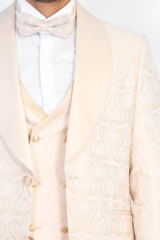 Dalgalı Desenli S Al Yaka Yelekli Krem Smokin - Wessi Krem