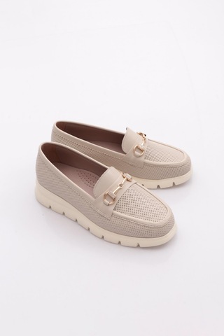 Dgn 6095 Kadin Kalin Taban Loafer Ayakkabi Ekru
