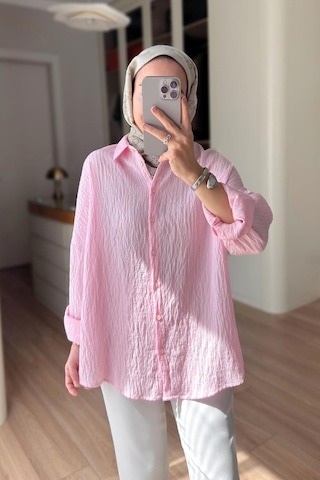 Kahijab Nakışlı Pul Detay Oversize Gömlek - Pembe