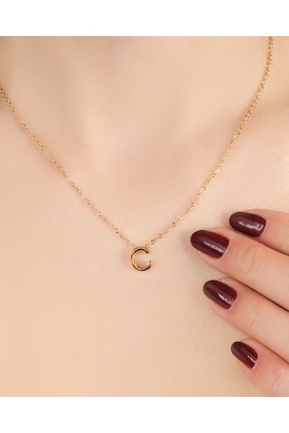 Lekka Design Kadın Kararmaz Çelik Takı C Harf Kolye Altın