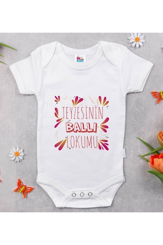 Bk Gift Bk Kids Teyzesinin Ballı Lokumu Tasarımlı Beyaz Bebek Body Zıbın-1 Çok Renkli