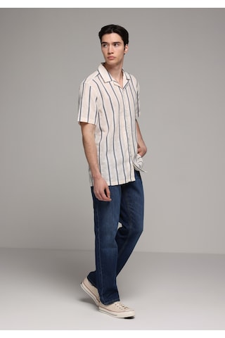 Colin's Colins Regular Fit Apaj Yaka Çizgili Erkek Lacivert Kısa Kol Gömlek Cl1080102 Q1.v2 Nav
