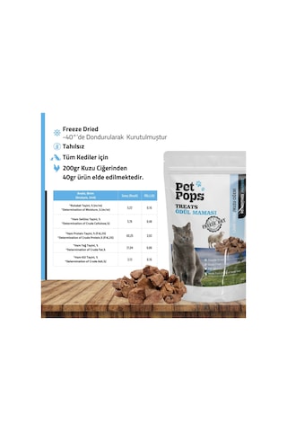 Petpops Kuzu Ciğer Freeze Dry Kedi Ödül Maması 40 G