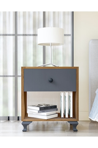 Gm 024 Ceviz Antrasit Gri Düğme Kulplu Komodin