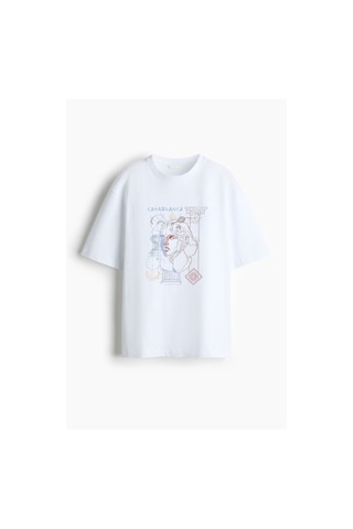 Kadın Premium Kumaş Ekru Baskılı Oversize T-shirt Ekru