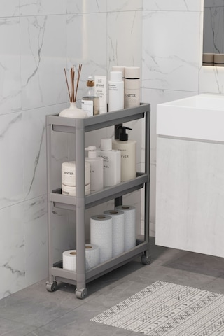 3 Katlı Tekerlekli Slim Raf Ünitesi, Mutfak Rafı, Banyo Rafı Gri