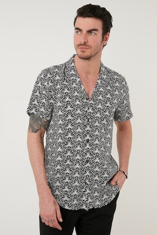 Buratti Regular Fit Kısa Kollu Apaş Yaka Desenli Erkek Gömlek Cf21S114293 Beyaz-Siyah