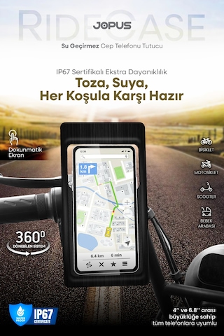Jopus Su Geçirmez Kılıf Telefon Tutucu Motosiklet, Bisiklet, Scooter, ATV Uyumlu Gidon Bağlantılı JO-AT112