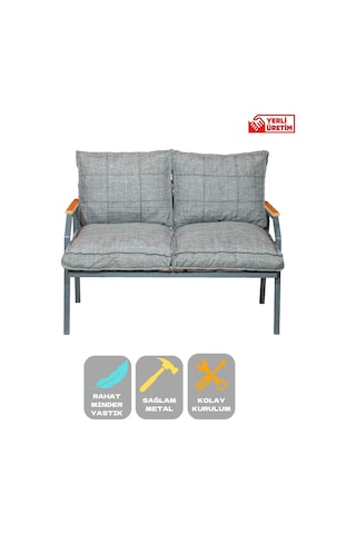 Ard & Garden Linda Berjer İkili Koltuk,konforlu Balkon Mobilyası,modern Metal Çay Seti,estetik Cafe Sandalyeleri Gri