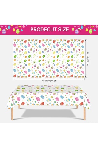Gajeena Paskalya Renkli Yumurta Desenli Plastik Masa Örtüsü Seti - 137x274 Cm Büyük Boy Paskalya Masa Kaplaması