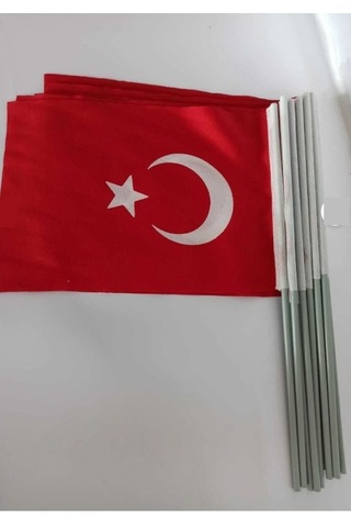 Plastik Sopalı Alpaka Bez Bayrak 20x30 Cm Tören Ve Kutlama Bayrağı 1 Adet Tek Ebat
