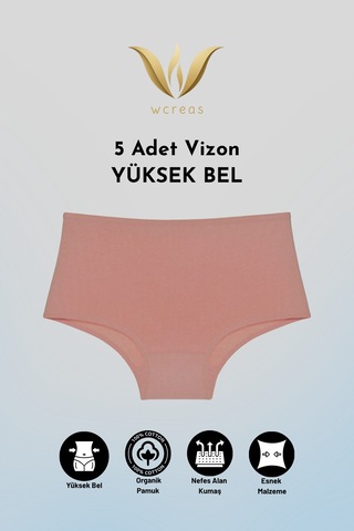 Wcreas Yüksek Bel Pamuklu Kadın Külot, 5'li Paket Pamuklu Yumuşak Kumaş Kadın Külot Vizon