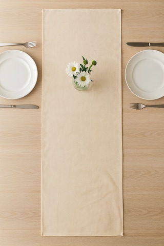 Krem Keten Şık Masa Runnerı 50x150 Cm Modern Ve Zarif Masa Örtüsü Runner Krem