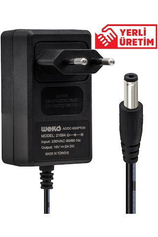 Weko 16 Volt - 2 Amper 5.5x2.5 Uçlu Yerli Üretim Power Jacklı Santral Adaptörü