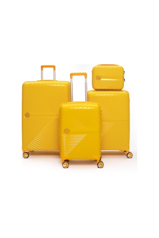 4 Lü Valiz Seti Elatae Exclusive Pro Polipropilen Kırılmaz Büyük - Orta - Kabin Boy Ve Makyaj Sarı 5239