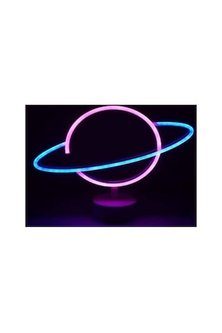 Neon Işıklı Satürn Lamba Pil+usb Mz-503 Evimdeyokyok Çok Renkli