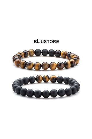 Kaplangözü & Oniks Erkek Doğal Taş Bileklik Çok Renkli