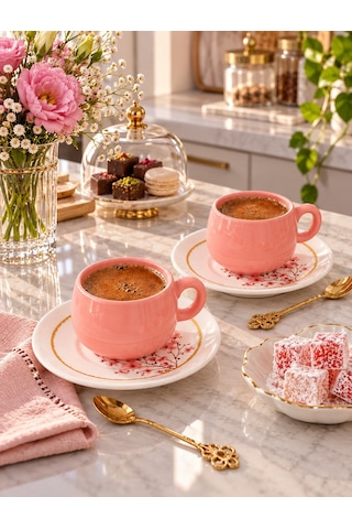 Pembe Tombul 2 Kişilik Kahve Fincan Takımı 80ml. Çok Renkli Pembe Tombul 2 Kişilik Kahve Fincan Takımı 80ml. Çok Renkli