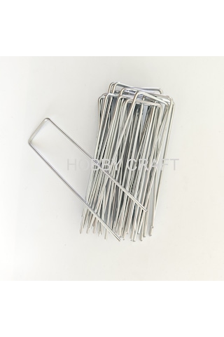 Crea.eco U-tipi Çadır Kazığı , Bahçe Örtüsü Sabitleme Kazığı 15 Cm 20 Ad 4 Mm Kalın Galvanizli Paslanmaz Tel Açık Gri