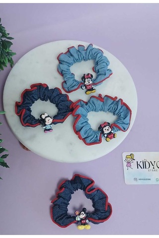 Mickey - Minnie Mouse Figürlü Denim Kumaş Lastik Toka 1 Adet Lacivert