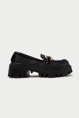 Mubiano Mb1180-s Kalın Taban Siyah Kadın Tokalı Kolej Loafer Siyah