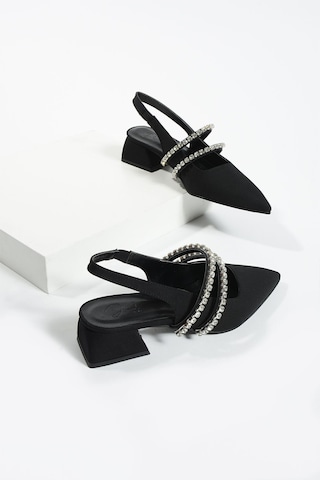 Duxal Shoes Kadın Taşlı Şık Babet-topuklu Ayakkabı-linda Siyah