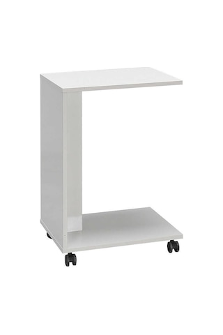 Çok Amaçlı Tekerlekli C Koltuk Sehpası-mat Lake Beyaz Diamond Beyaz 35x65x45 Cm Gxyxd