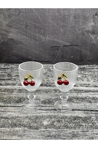 2 Li Kristal Cam Kahve Yanı Su Bardağı Kiraz Bardak Kirazlı 75ml