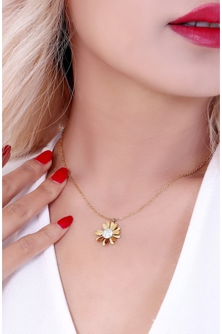 Kadın Altın Kaplama Papatya Çelik Kolye Gold Renk Altın