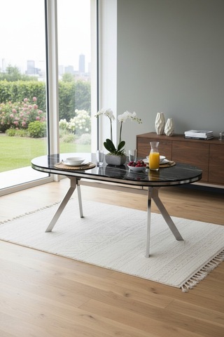 Zae Mdf Yemek Masası 90x170 Cm Siyah Mermer/nikel Siyah Mermer/nikel