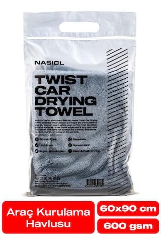 Nasiol Yüksek Su Emici Özellikli Mikrofiber Araç Kurulama Havlusu Çiziksiz Temizlik 60 x 90 CM 600gsm