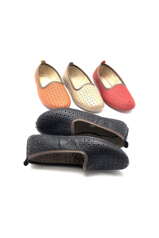 Hakiki Deri Hava Alabilir Delikli Siyah Renk Hac Umre Tavaf Patiği Ve Ev Ayakkabısı Siyah