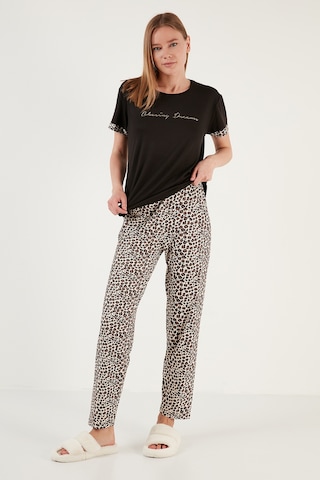Lela Yumuşak Dokulu Bisiklet Yaka Bayan Pijama Takımı 6097605 Siyah-Leopar