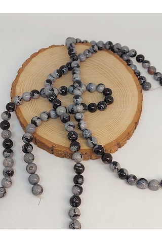 Kar Tanesi Obsidyen Taşı Dizi 10mm 49250