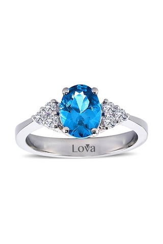 Lova Pırlantalı Oval Blue Topaz Yüzük - 1050215