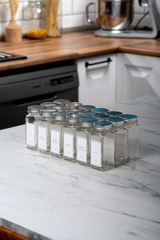 Mienda Home 18'li Cam Baharatlık Seti Gümüş Kapak Beyaz Etiketli Baharatlık Takımı Mh00slvr18 Beyaz - Şeffaf