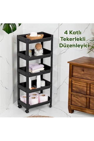 Porsima Rafty-75-eco-1 Tekerlekli 5 Katlı Mutfak Düzenleyici - 35,5 X 22 X 85 Cm Hareketli Geniş Raf - Siyah
