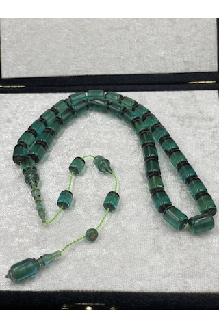 Usta Mehmet Toprak İmzalı Kuru Torna Ateş Kehribar Tespih 11x8 Mm Gümüş