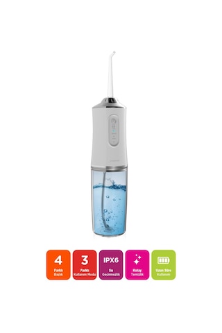 Polosmart Pbs702 Şarjlı Ağız Duşu 3 Modlu 4 Yedek Başlık Ipx6 Su Geçirmez Type-c Şarjlı Beyaz