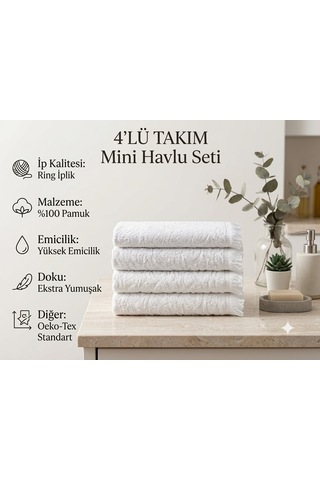 Pamuklu Mutfak Havlusu 4'lü Set 30x50 Cm El Ve Kurulama Havlusu Yumuşak Emici Çok Amaçlı Beyaz