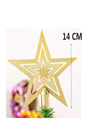 14 Cm Yılbaşı Çam Ağaçı Altın Tepe Yıldızı Yeni Yıl Metalik Tepe