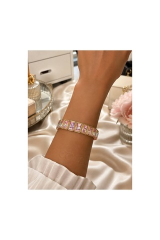 Aura Altın Kaplama Pembe Kristal Taşlı Şık Kadın Bileklik