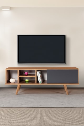 3331 Ela 130 Cm Ahşap Ayaklı Tv Ünitesi , Söğüt - Antrasit , Tv Sehpası , Salon , Oturma Odası Diğer