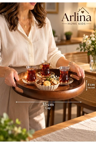 Yuvarlak Akasya Lüx Sunum Tepsisi 35 Cm